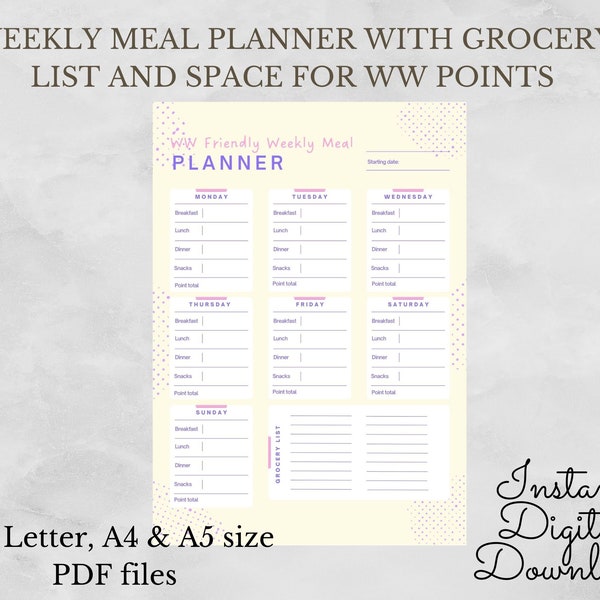 Ww Menu Planner - Etsy