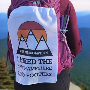 NH48 Finisher Flag. Personalized with the last mountain you hiked! Celebrate hiking all the New Hampshire 4,000 Footers!