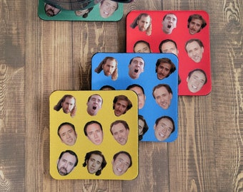 Nicolas Cage Coaster Set: Colorful Gag Gift, Set of 4