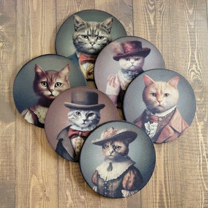 Victorian Cat Animal Coasters - Set of Six!  Great gift for any animal lover!
