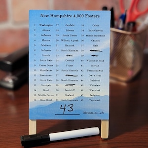 NH48 - Hiking tracker sign for thr New Hampshire 4,000 Footer List. Keep track of which mountains you hiked!