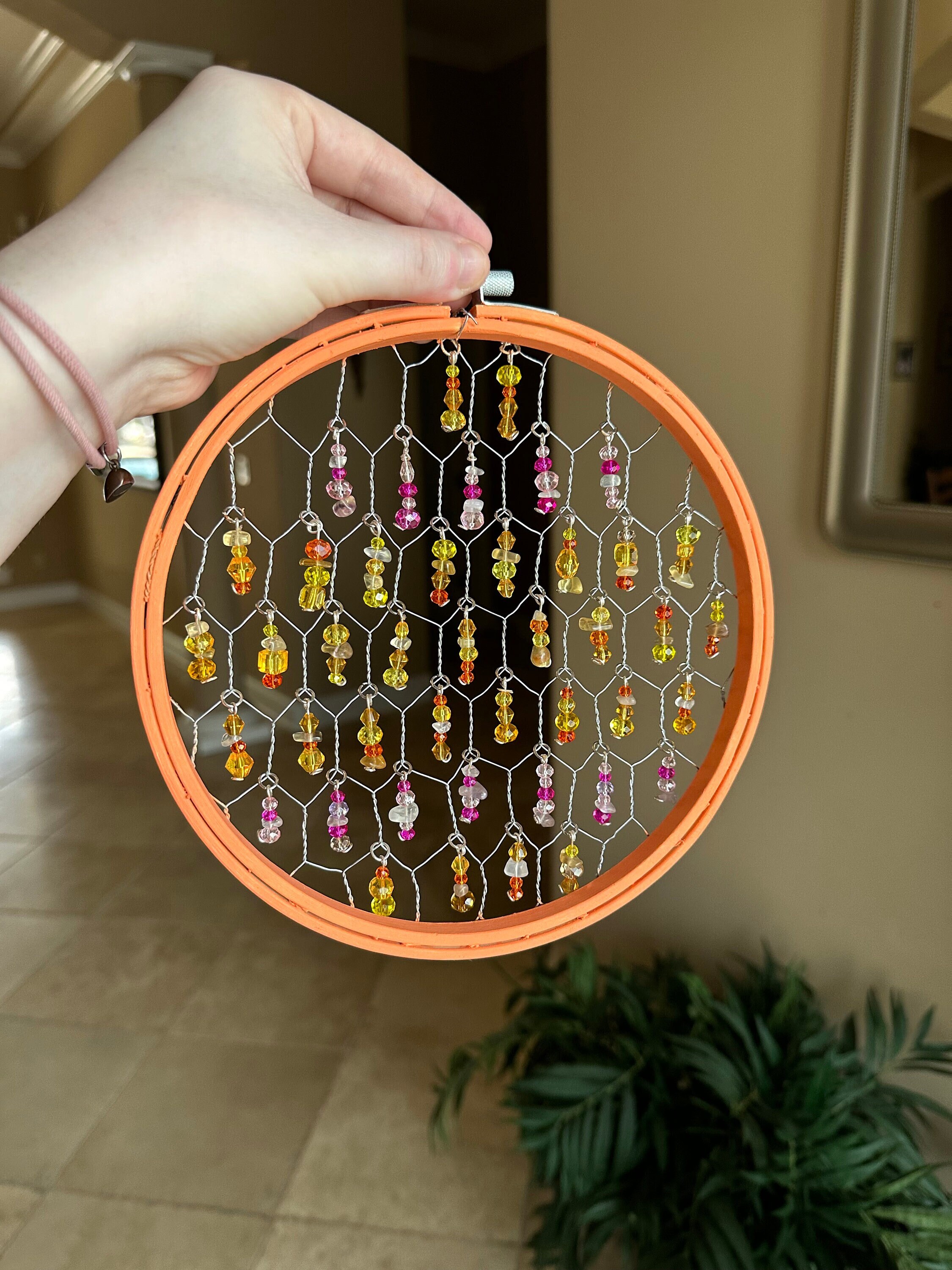 Chicken Wire Beaded Suncatcher Handmade Suncatcher Embroidery Hoop Sun