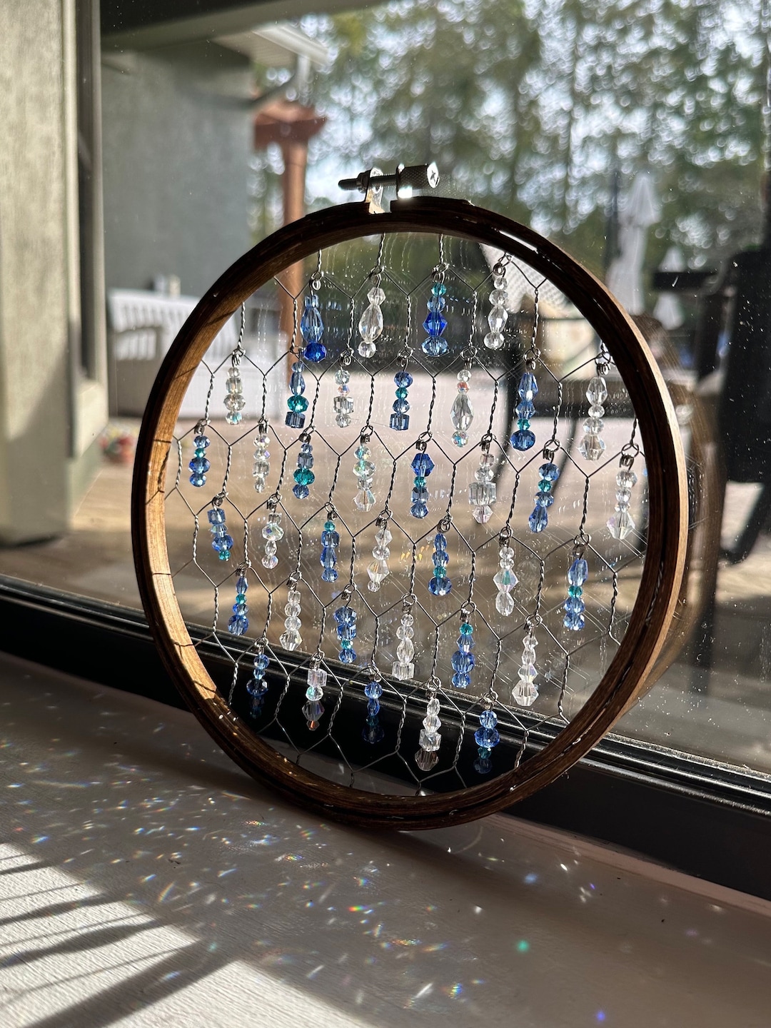 Chicken Wire Beaded Suncatcher Handmade Suncatcher Embroidery Hoop