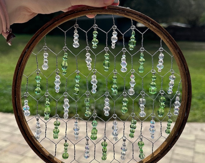 Glass Bead Chicken Wire Suncatcher Handmade Suncatcher Embroidery Hoop