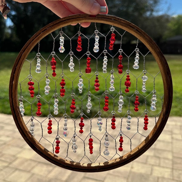 glass bead chicken wire suncatcher - handmade suncatcher - embroidery hoop suncatcher - glass bead suncatcher - dream catchers - window art