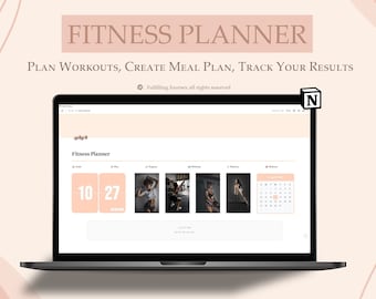 Plantilla de noción Planificador de fitness Planificador de pérdida de peso Diario de gimnasio, Plan de entrenamiento de seguimiento de actividad física, Panel de control de nociones Cuidado personal Bienestar Salud