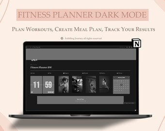Plantilla de noción Planificador de fitness Planificador de pérdida de peso Diario de gimnasio, Plan de entrenamiento de seguimiento de actividad física, Panel de control de nociones Cuidado personal Bienestar Modo oscuro