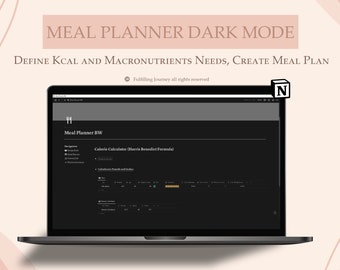 Notion Template Meal Planner Notion Planner Grocery List Kitchen Inventory Nutrition Macronutrients Calories Calculator Health Dark Mode