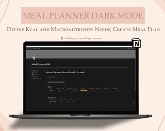 Notion Template Meal Planner Notion Planner Grocery List Kitchen Inventory Nutrition Macronutrients Calories Calculator Health Dark Mode