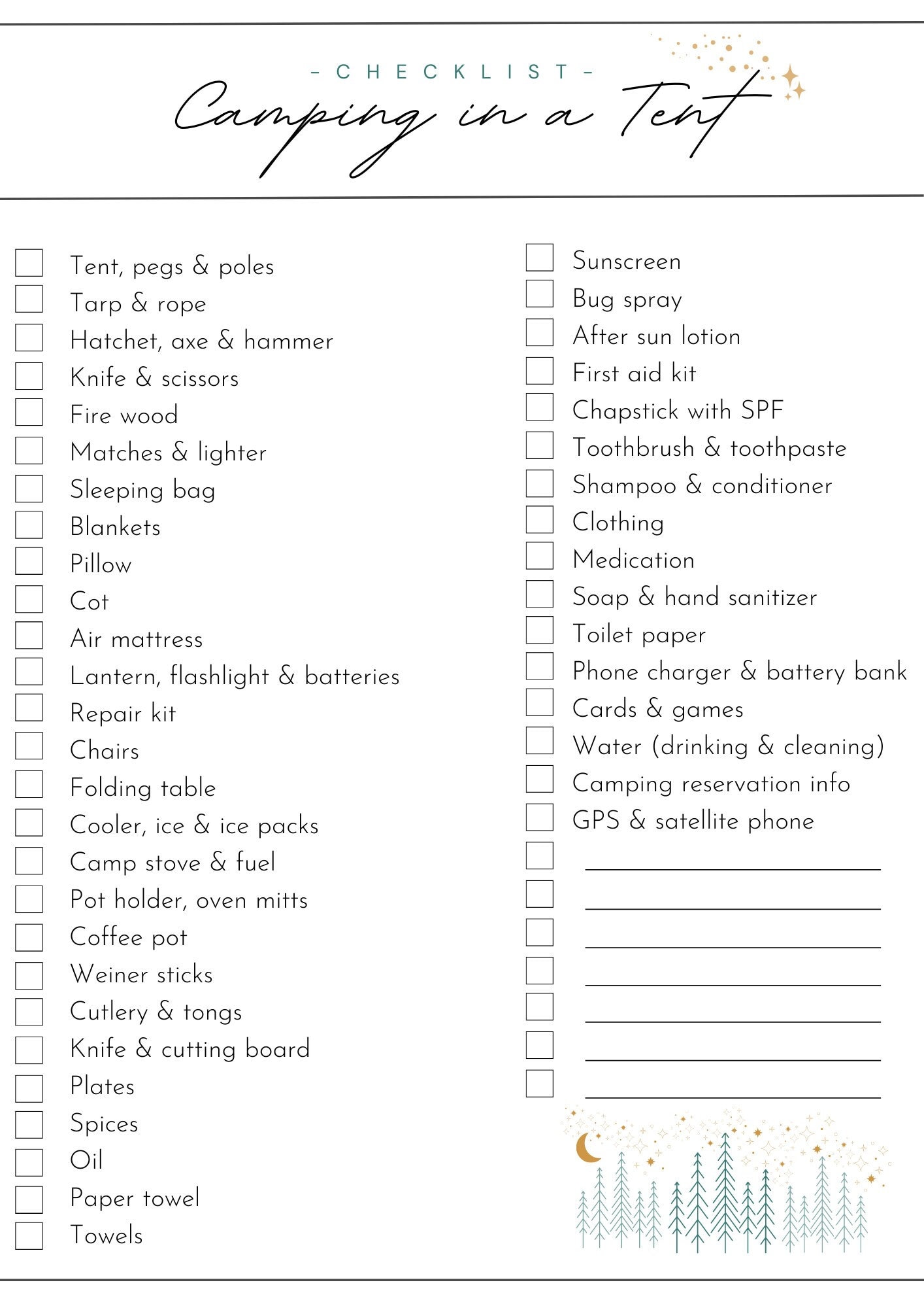 Camping Tent Checklist Etsy