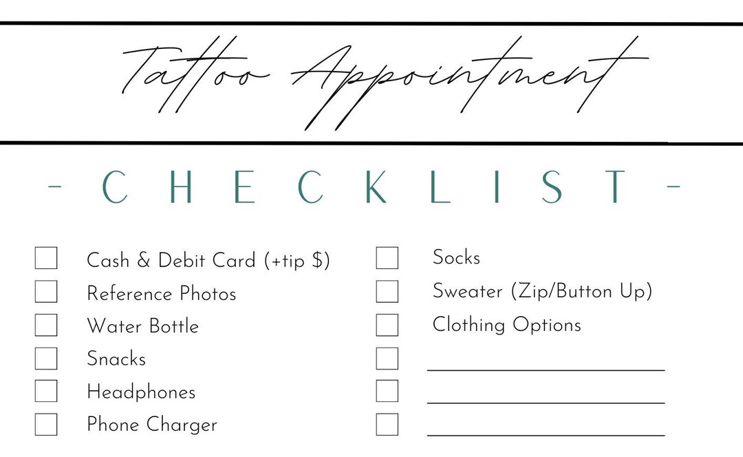 Tattoo Appointment Checklist - Etsy