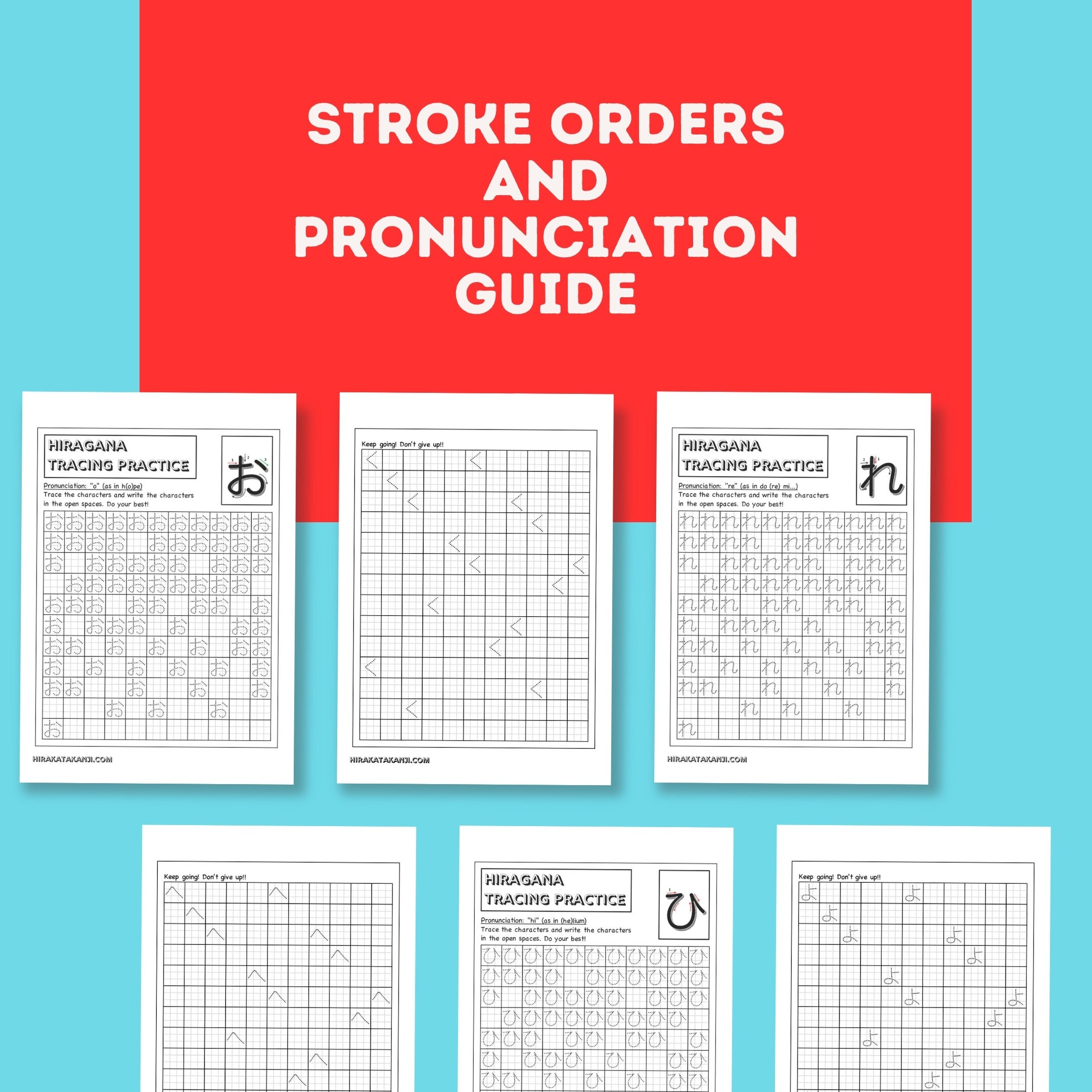 Japanese hiragana tracing and writing practice bundle japanese