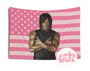 Norman Reedus Pink Wall Tapestry American Flag