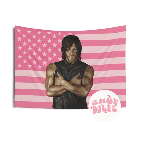 Norman Reedus Pink Wall Tapestry American Flag