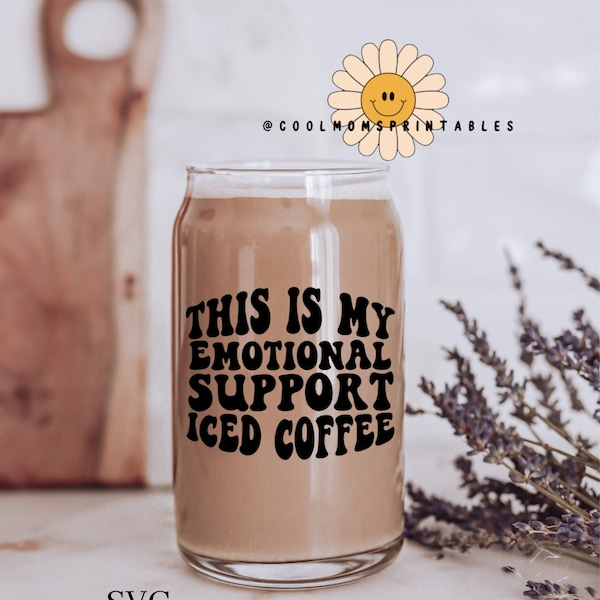 Retro groovy text, Emotional support iced coffee cup, SVG and PNG, Cut File for Cricut, Digital