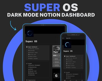 SUPER Dark Mode Notion Dashboard Digital Productivity Planner | All In One Notion Template, ADHD Planner, Dark Mode Calendar, Notion Finance