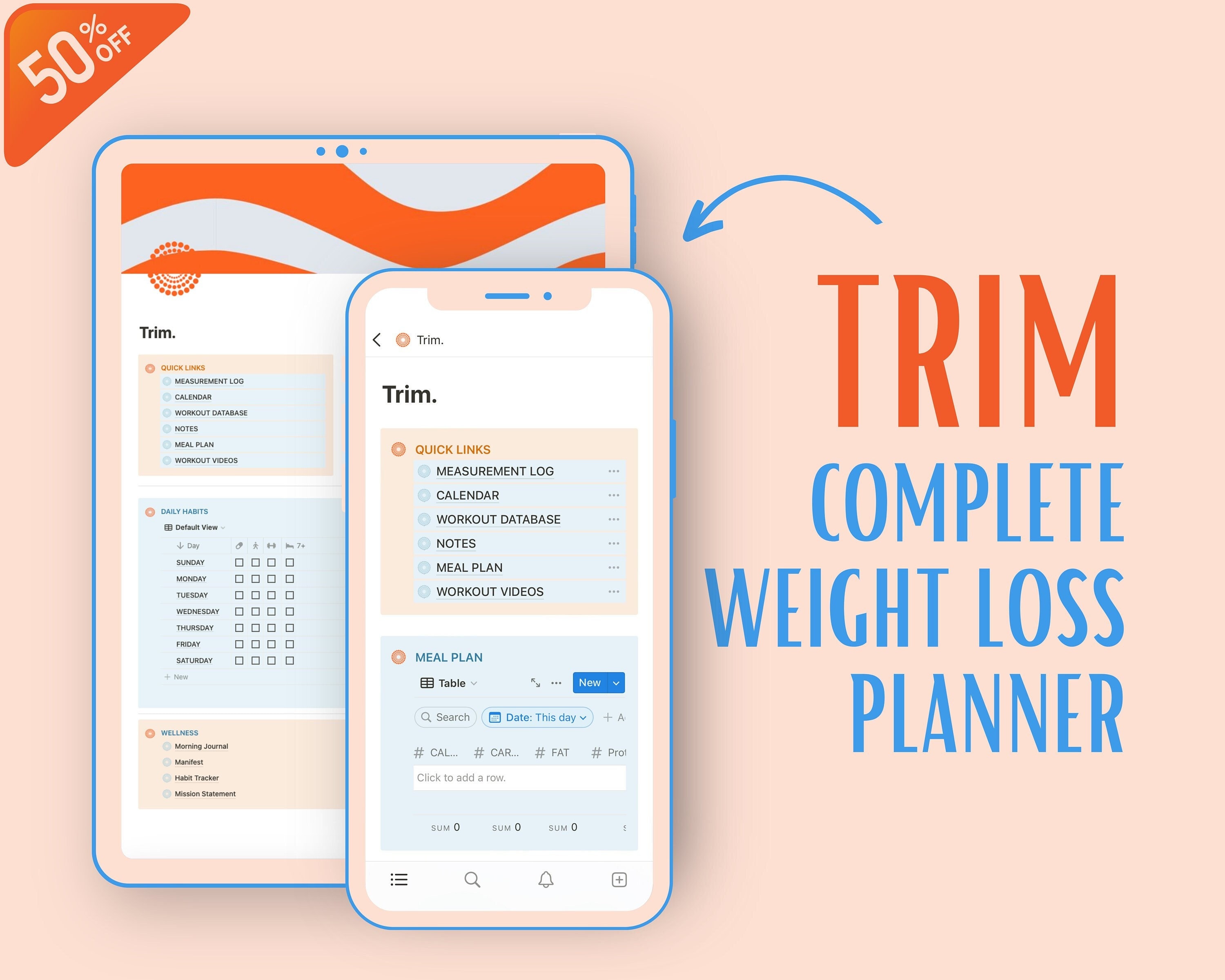 TRIM Weight Loss Planner Fitness Journal Notion Dashboard Etsy Canada