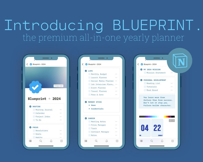 BLUEPRINT 2024 the Ultimate All in One Notion Productivity Dashboard