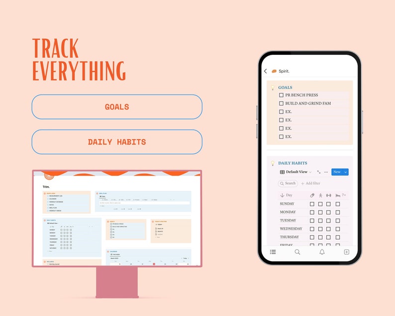 TRIM Weight Loss Planner Fitness Journal Notion Dashboard Notion