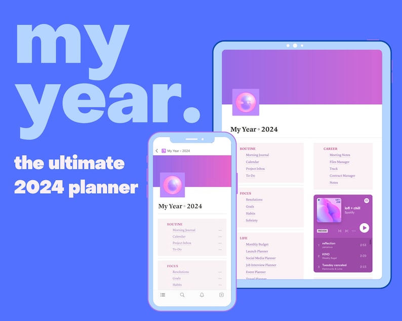 MY YEAR 2024 All in One Aesthetic 2024 Planner Notion Template Etsy