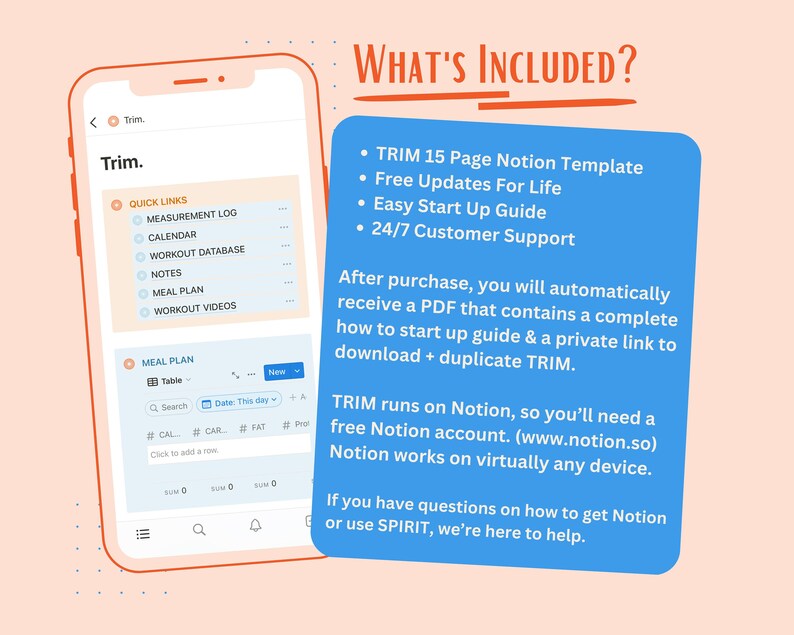 TRIM Weight Loss Planner Fitness Journal Notion Dashboard Notion