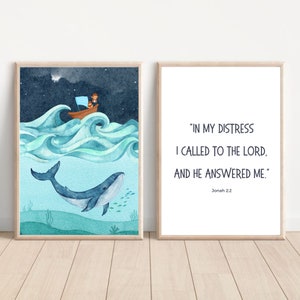 Jonah & The Whale Print, Bible Verse Wall Art, Bible Verse Print, Bible Verse Art