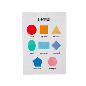 Pôster de formas para crianças, decoração educacional de parede para crianças, arte de parede para berçário Montessori, decoração para educação domiciliar, pôsteres educacionais, decoração de sala de jogos