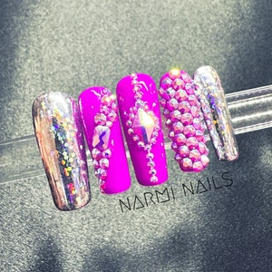 Pink nails, rhinestones  Rhinestone nails, Nails design with rhinestones,  Bling acrylic nails