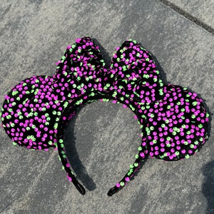 Neon Pink and Green Double Sequin Velvet Park Ears