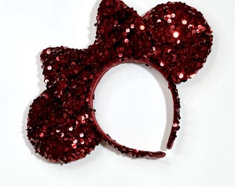 NEW Holiday Christmas Burgandy Velvet Sequin Park Ears