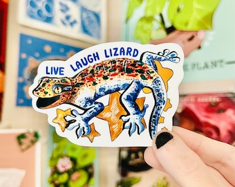 Live Laugh Lizard - Sticker lézard gecko amusant pour les amateurs d'herpétologie, les propriétaires d'animaux de compagnie, les amateurs de lézards, les amateurs de reptiles et les animaux de compagnie exotiques