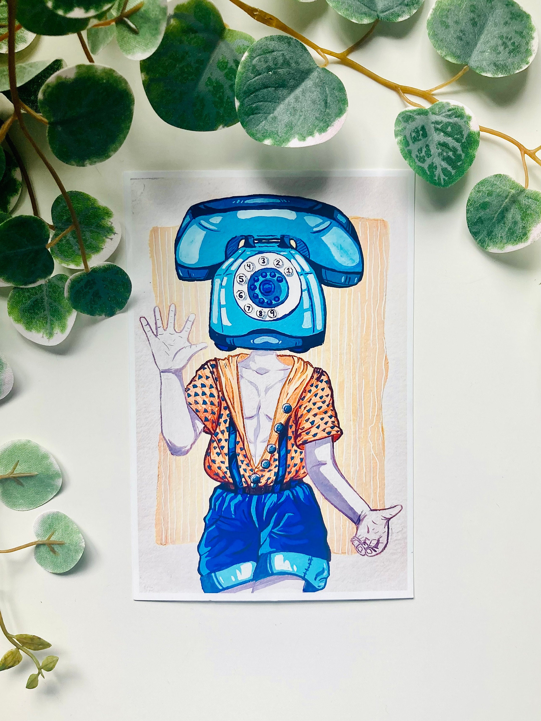 Telephone Head Art Print - Weirdcore Object Head Sticker Inspired