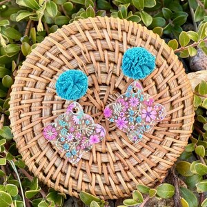 Floral Spring Earrings, Flower Dangle Earrings, Acrylic Earrings, Spring Earrings, Flower Print Earrings