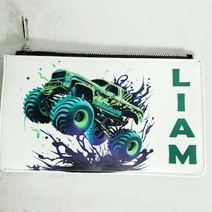 Personalized Pencil Bag - Back to School Pencil Pouch - Zippered Pencil Bag - Monster Truck Pencil Bag with Zipper - Custom Zipper Bag