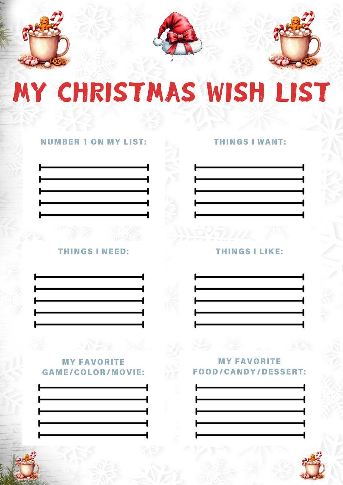 Kids Christmas Wish List, Printable Gift Wish List, Kids Holiday Wish List, Christmas Wish List ...
