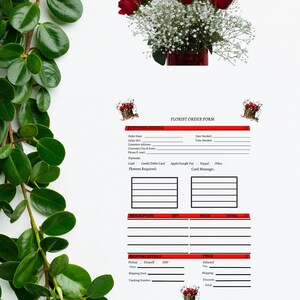 Editable Floral Order Form, Florist Order Form, Custom Flower Order Form, Red Roses, Canva Florist Order Template, Canva Editable