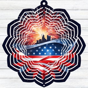 Patriotic Watercolor Fireworks Wind Spinner Sublimation Designs Independence Day Wind Spinner PNG 4th of July Wind Spinner