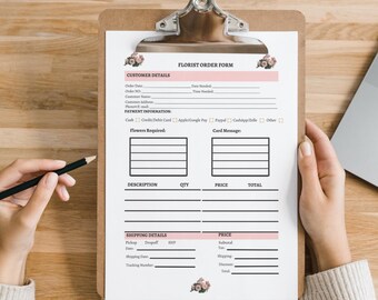 Pink Roses Florist Order Form, Custom Flower Template (PDF)