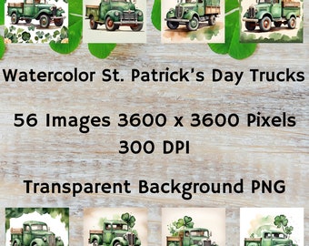 Clipart acquerello del camion di San Patrizio, pacchetto di 56 PNG (download digitale)