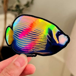 Emperor Angelfish (Holographic) | Fish Art Sticker | Aquarium Art | Saltwater Fish | Coral Sticker