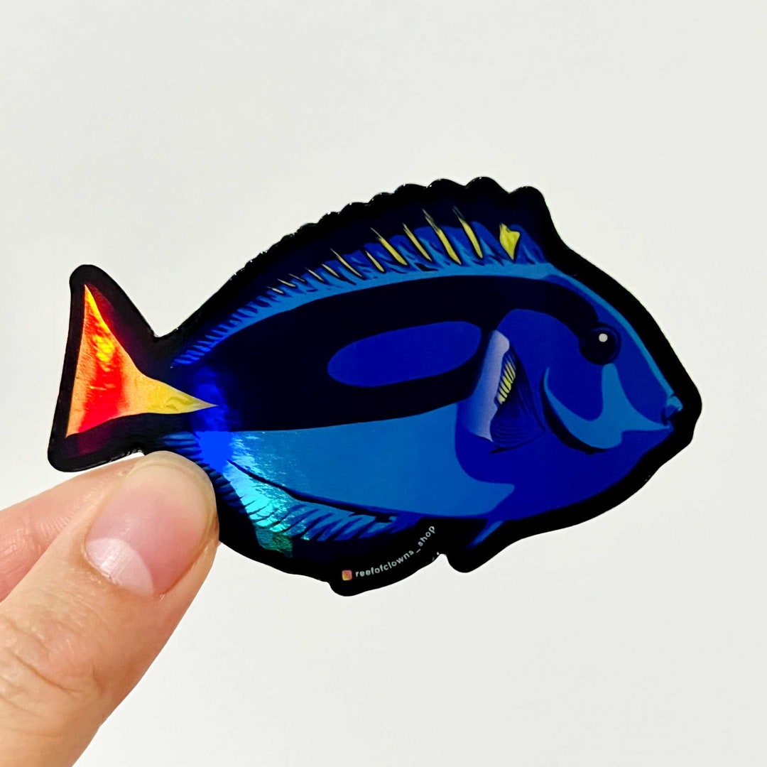 Blue Tang holographic Fish Art Sticker Aquarium Art Etsy