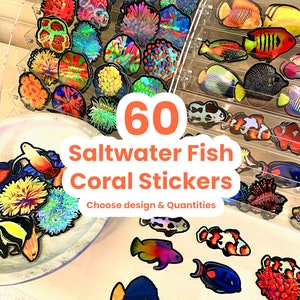 Holographic Saltwater Fish and Corals Die-cut Stickers | Choose Your Own Aquarium Reef Tank Stickers | Clownfish, Aquatic Life, Fish Tank