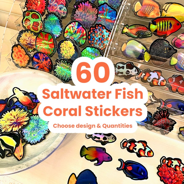 Holographic Saltwater Fish and Corals Die-cut Stickers | Choose Your Own Aquarium Reef Tank Stickers | Clownfish, Aquatic Life, Fish Tank
