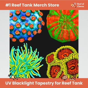 Vibrant Corals (V1) | UV Reactive Blacklight Tapestry |  Reef Aquarium Hobbyists | Saltwater Reef Tank Art | Glow in the Dark