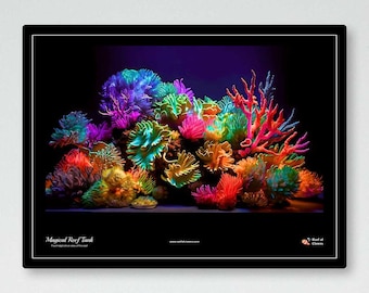 Magical Reef Tank | UV Reactive Blacklight Tapestry |  Reef Aquarium Hobbyists | Saltwater Reef Tank Art | Glow in the Dark