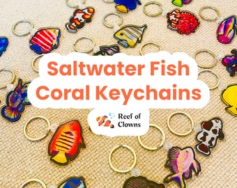 Saltwater Fish and Corals Acrylic Keychains | Choose Your Own Aquarium Reef Tank Keychain | Clownfish, Aquatic Life, Fish Tank, Merchandise
