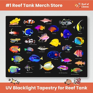Rifffisch-Kollektion | UV-Reaktiver Wandteppich | Riffaquarium Hobbyisten | Salzwasser Riff Tank Kunst | Leuchtet im Dunkeln