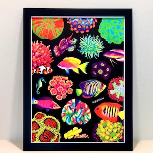 UV-Reaktives Schwarzlicht Fische und Korallen Poster | Ehrfürchtige Ergänzung zu Reef Aquarium Hobbyisten | Leuchtet im Dunkeln
