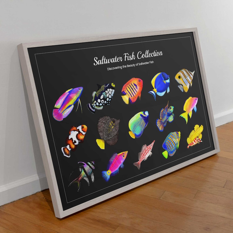 15 Hand-drawn Based Saltwater Fish Poster (Horizontal)