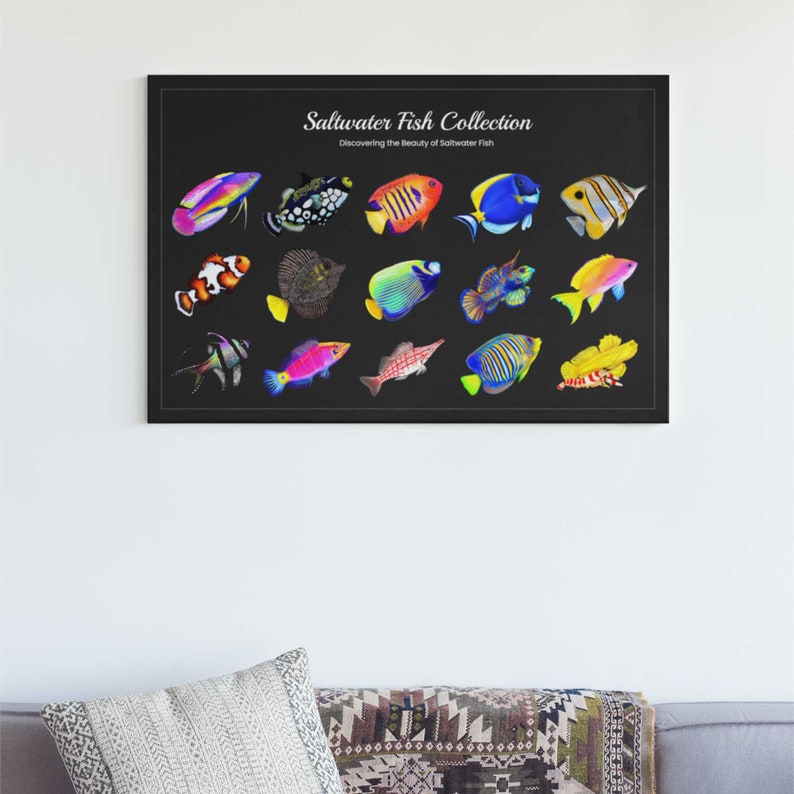 15 Hand-drawn Based Saltwater Fish Poster (Horizontal)